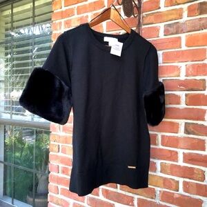 MICHAEL Michael Kors Black Knit Faux Fur Trim Sweater Size Small NWT